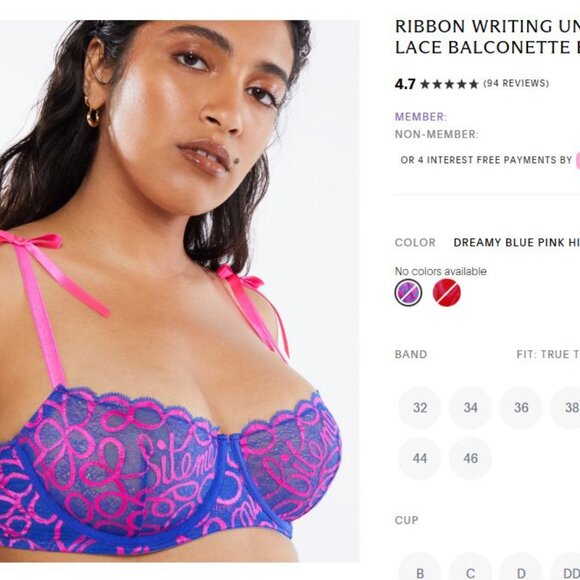Savage X Fenty Ribbon Writing Unlined Lace Balconette Bra Size 34A - Picture 2 of 3
